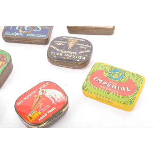 333 - A collection of retro vintage 20th century 78 record player needle point tins. Including. Decca, Col... 