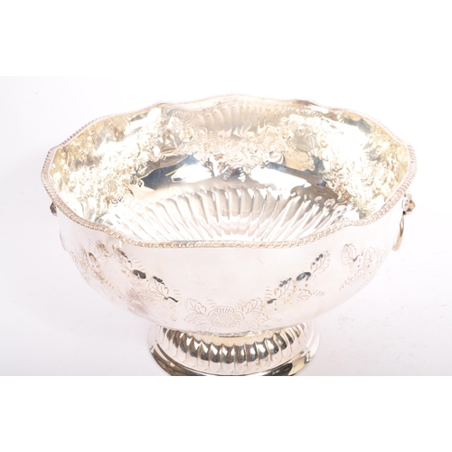 341 - 20th Century vintage large silver plated Pinder Bros Ltd twin handled punch bowl with ladle. Repouss... 