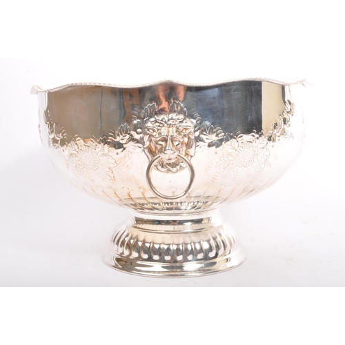 341 - 20th Century vintage large silver plated Pinder Bros Ltd twin handled punch bowl with ladle. Repouss... 