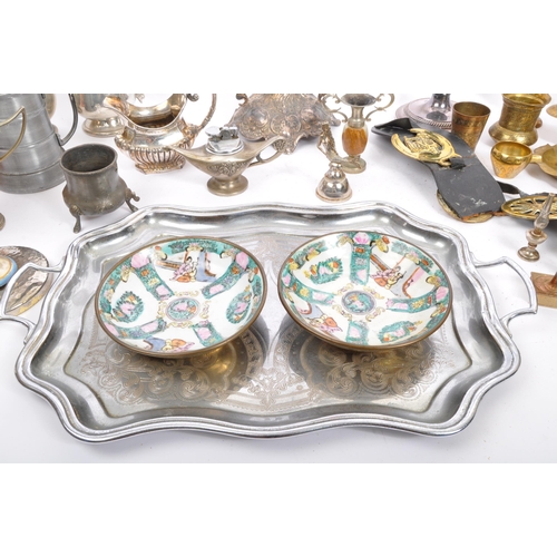 343 - A large collection of vintage 20th century brass & silver plated items. The lot to include a intrica... 