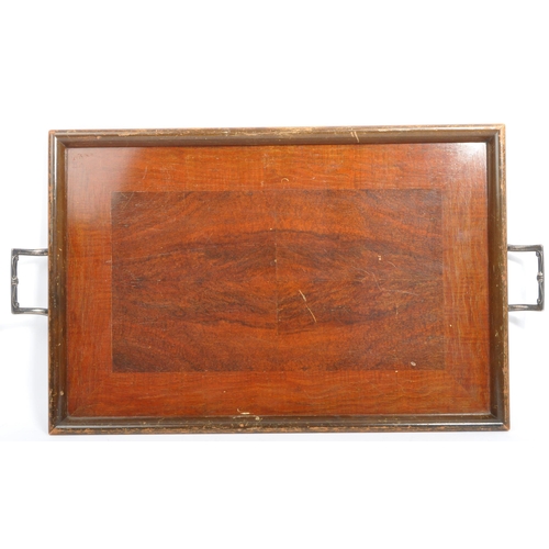 351 - A large early 19th Century Art Deco Butlers tray, made from mahogany wood, with hallmarked silver, s... 