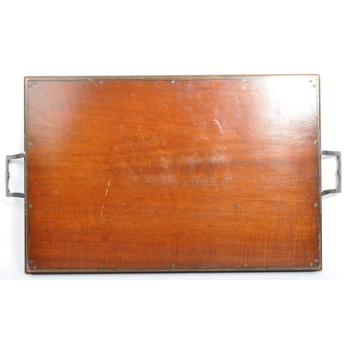 351 - A large early 19th Century Art Deco Butlers tray, made from mahogany wood, with hallmarked silver, s... 