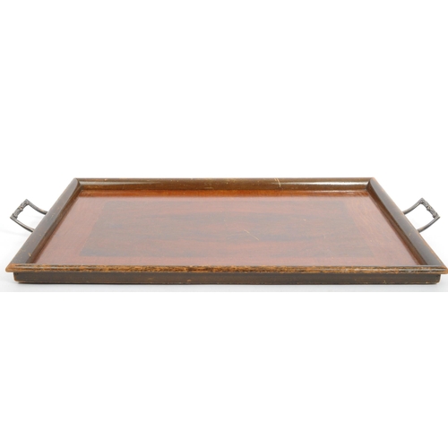 351 - A large early 19th Century Art Deco Butlers tray, made from mahogany wood, with hallmarked silver, s... 