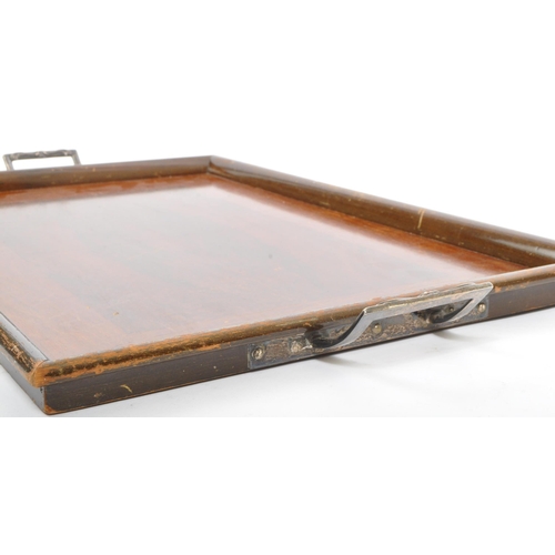 351 - A large early 19th Century Art Deco Butlers tray, made from mahogany wood, with hallmarked silver, s... 