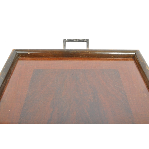 351 - A large early 19th Century Art Deco Butlers tray, made from mahogany wood, with hallmarked silver, s... 