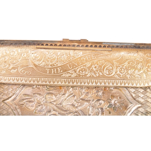 359 - A 19th century Victorian circa. 1860's Avery style brass needle case entitled 'The Unique'. The need... 