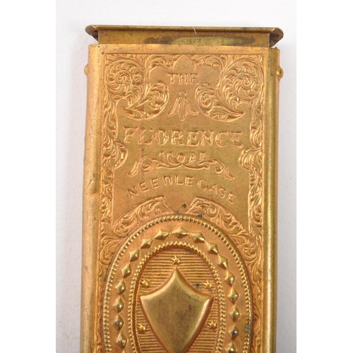 390 - W. Avery & Co - The Florence - A 19th century Victorian circa. 1870 brass flat needle case entitled ... 