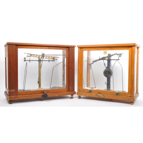 396 - A set of vintage 20th century balance scales by Gallenkamp and Co, London, contained in glazed mahog... 