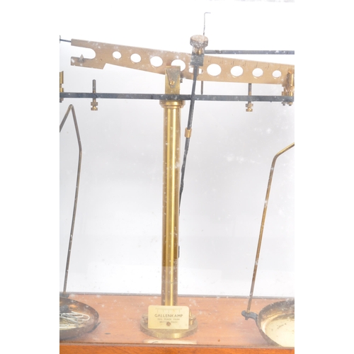 396 - A set of vintage 20th century balance scales by Gallenkamp and Co, London, contained in glazed mahog... 