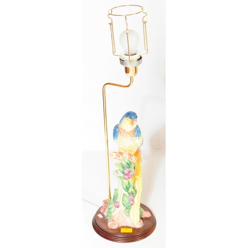 41 - A contemporary Meissen style parrot table light lamp base. With polychrome painted ceramic parrot on... 