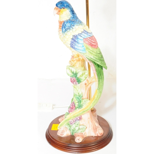 41 - A contemporary Meissen style parrot table light lamp base. With polychrome painted ceramic parrot on... 