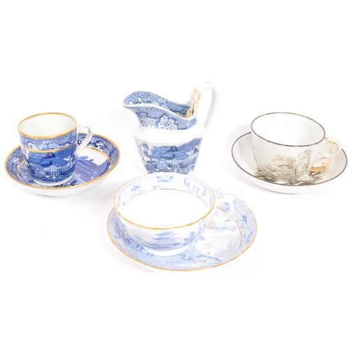 48 - A collection of 19th century tea cups and saucers to include Miles Mason, multiple New Hall examples... 