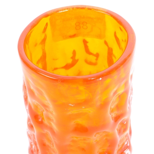 88 - Whitefriars - A retro vintage mid 20th Century orange / tangerine studio art glass bark vase. Of cyl... 