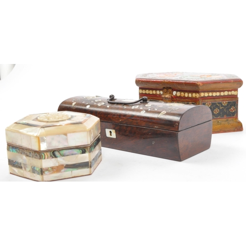 265 - A collection of early 20th century and later boxes to include an inlaid mother of pearl rosewood box... 