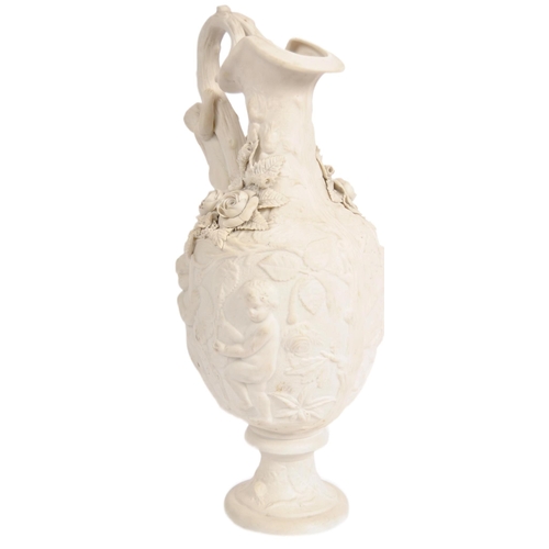 277 - A 19th Century Parian ware ewer jug pitcher of large size having relief moulded decoration depicting... 