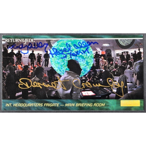 757 - Star Wars - Return Of The Jedi - a Topps made Widevision trading card, triple-signed by x3 actors de... 