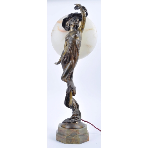 26 - Jean Verschneider (1872-1943) - A figural bronze, alabaster and marble Art Nouveau table lamp light.... 