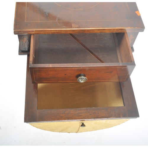 32 - A 19th century George III mahogany line inlaid ladies work table - sewing box. Raised on a small qua... 