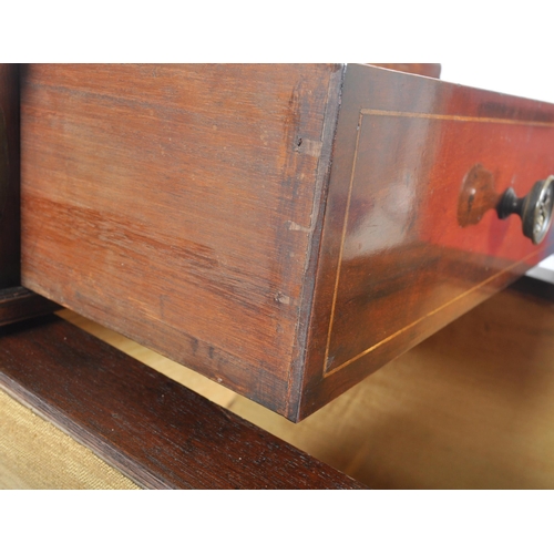 32 - A 19th century George III mahogany line inlaid ladies work table - sewing box. Raised on a small qua... 