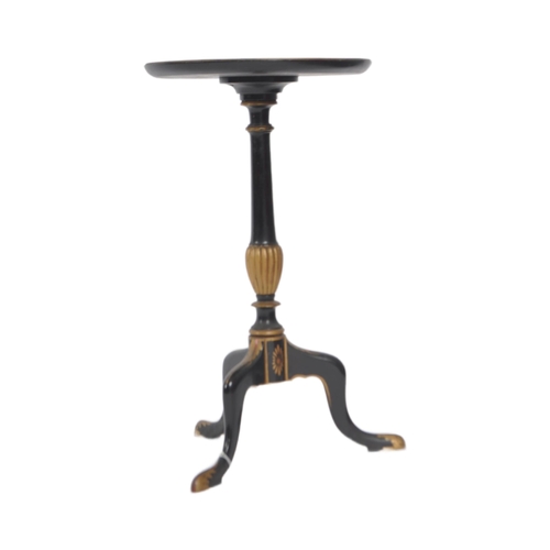 43 - A 19th century black lacquered chinoiserie decorated pedestal wine table. Splayed leg base with turn... 