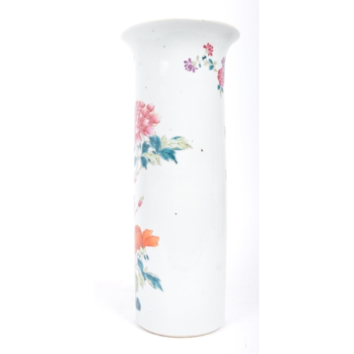 49 - A 19th century Chinese Kangxi mark porcelain sleeve vase. The cylindrical vase being hand painted fl... 
