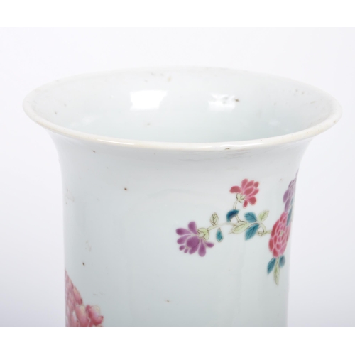 49 - A 19th century Chinese Kangxi mark porcelain sleeve vase. The cylindrical vase being hand painted fl... 