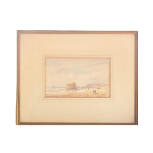 58 - TS Boys - An early 20th Century watercolour landscape painting scene depicting figures walking along... 