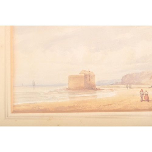 58 - TS Boys - An early 20th Century watercolour landscape painting scene depicting figures walking along... 