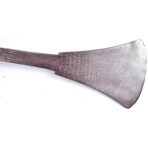 109 - A 19th Century West African tribal war axe having a hardwood shaft with bulbous upper portion and th... 