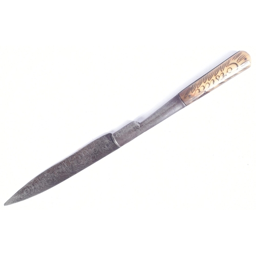 134 - A 19th Century Corsican vendetta folding knife. Bone handle with the blade etched ' Morte Al Nemico ... 