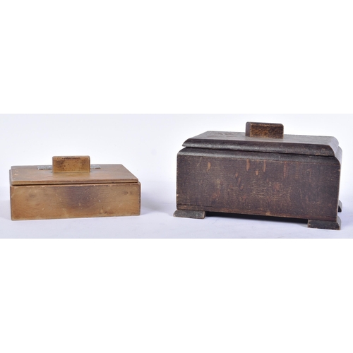 154 - Two WWII Second World War Third Reich Nazi German style wooden cigarette boxes. One with an applied ... 