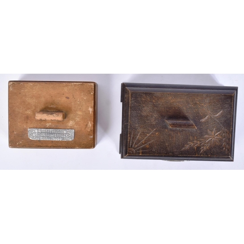 154 - Two WWII Second World War Third Reich Nazi German style wooden cigarette boxes. One with an applied ... 