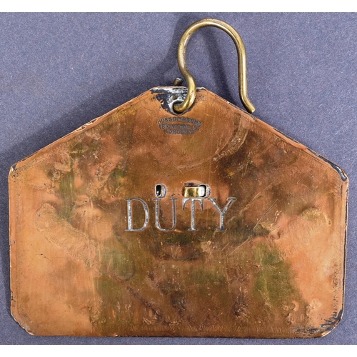 164 - A military Coldstream Guards bed / duty plate - impressed for 1742 ' Lowe '. Features a badge to cen... 