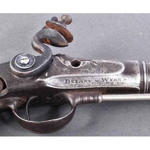 17 - An antique 18th century 'Queen Anne' flintlock pistol. Maker's marks for Delany & Wynn to the lock p... 