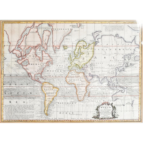 178 - An original 18th Century circa 1760 Thomas Kitchin World map. The World with the New Discoveries.  W... 