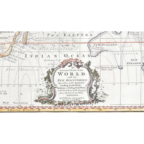 178 - An original 18th Century circa 1760 Thomas Kitchin World map. The World with the New Discoveries.  W... 