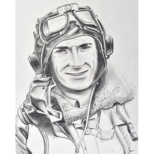 206 - Desmond Davies (Artist D.2021) - Pencil drawing portrait on paper of WWII World War II RAF Royal Air... 