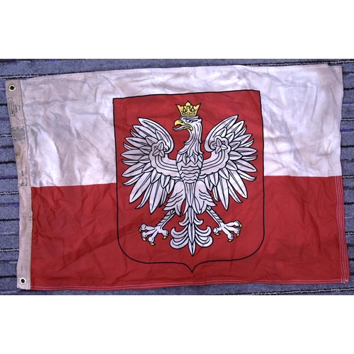 219 - A WWII Second World War Free Polish Army flag. Red and white with the national crowned eagle. Furthe... 