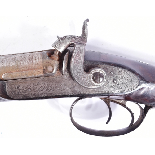 230 - An antique 19th century Dodson of Louth muzzle-loading double-barrelled rifle. The lockplate engrave... 