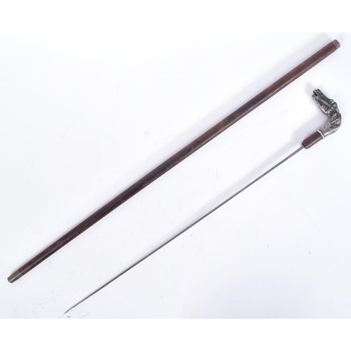 240 - A 19th Century Victorian Gentleman's sword stick / walking cane with concealed blade. Silvered pomme... 