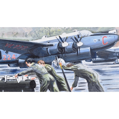 251 - Desmond Davies (Artist D.2021) - Acrylic painting on canvas depicting WWII World War II RAF Royal Ai... 