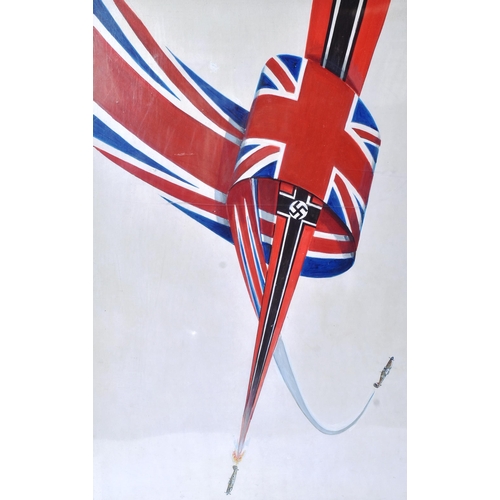 258 - Unknown - 'Battle of Britain' (date unknown) commemorative acrylic painting on paper depicting WWII ... 