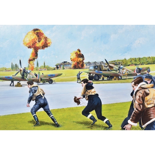 260 - Desmond Davies (Artist D.2021) - Acrylic painting on canvas depicting a WWII World War II scene of R... 