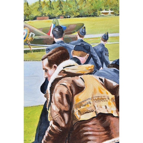 260 - Desmond Davies (Artist D.2021) - Acrylic painting on canvas depicting a WWII World War II scene of R... 