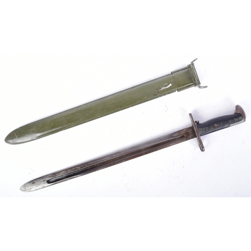 30 - An original WWII Second World War US United States 1905 pattern M1 Garand Rifle bayonet. The bayonet... 