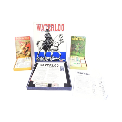 Three vintage Avalon Hill board games; 1962 'Waterloo' Napoleonic