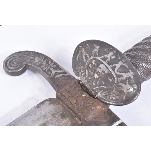 340 - An 18th Century left handed / parrying dagger. Urn shaped pommel engraved with mythical characters a... 