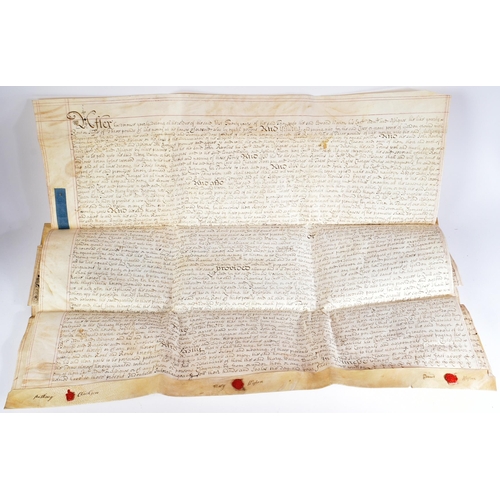 371 - A large 18th Century manuscript indenture / deeds on vellum relating to the rental / purchase of a p... 