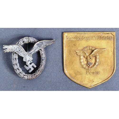 372 - A WWII Second World War Third Reich Nazi German Luftwaffe Pilots badge and prize shield. The badge d... 