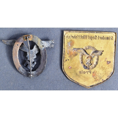 372 - A WWII Second World War Third Reich Nazi German Luftwaffe Pilots badge and prize shield. The badge d... 